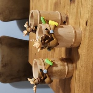 Moose 🫎 Drunk on Skates Wood Display Cups Thailand Set of 3 Like New!